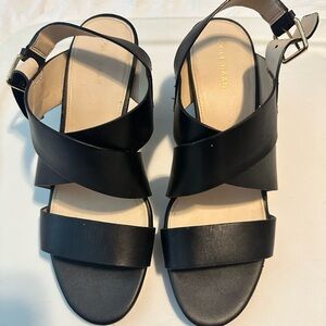 Cole Haan black leather wedge sandals. 8.5